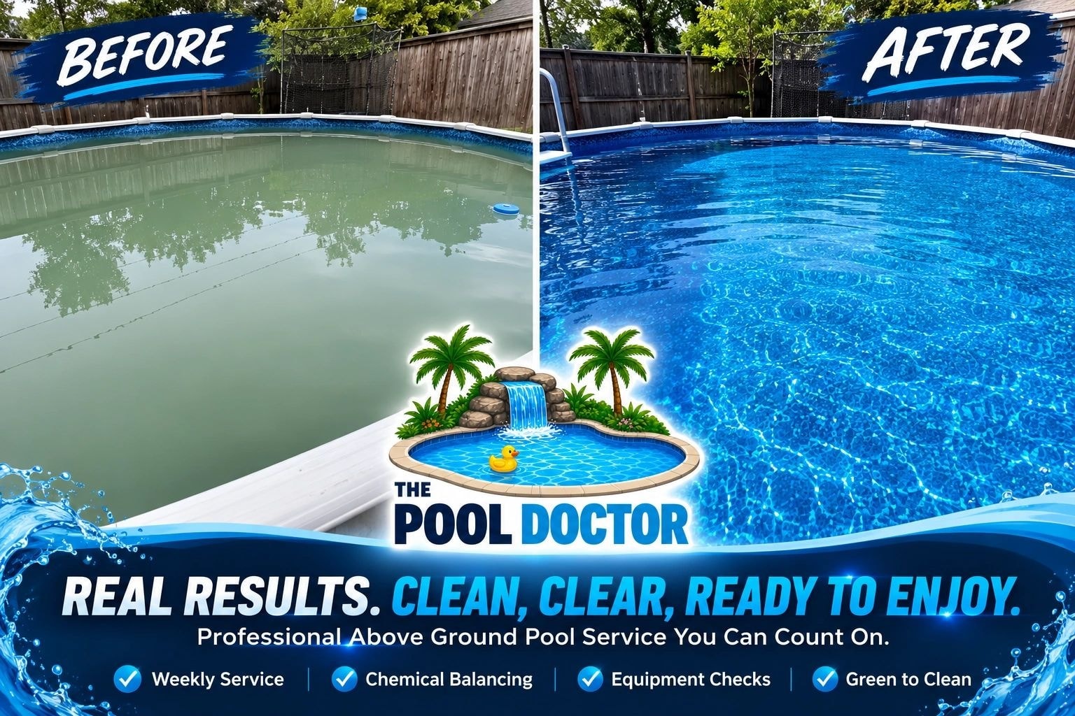 Before and after pool cleaning — The Pool Doctor