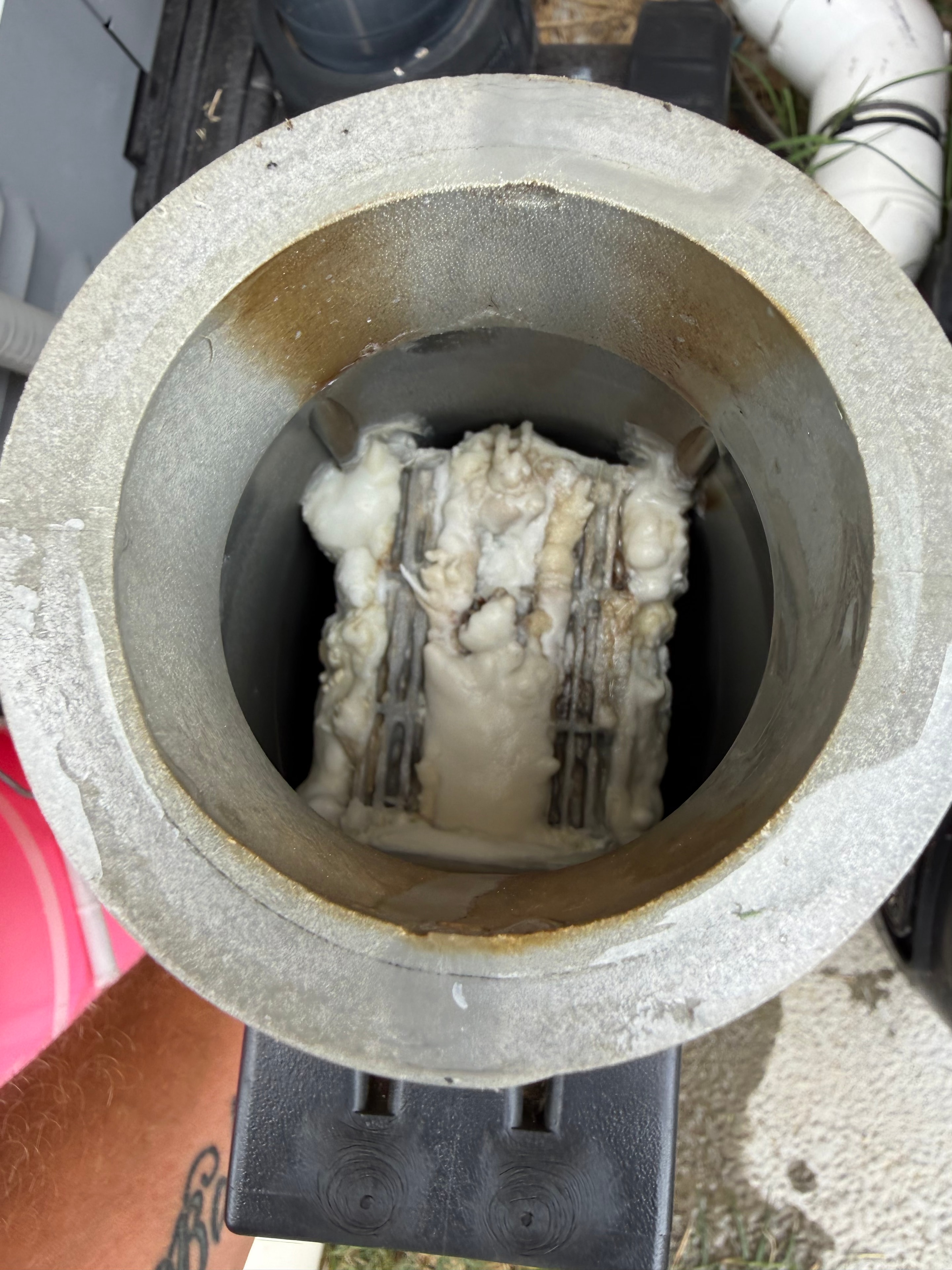 Salt cell plates clogged with heavy calcium buildup before cleaning